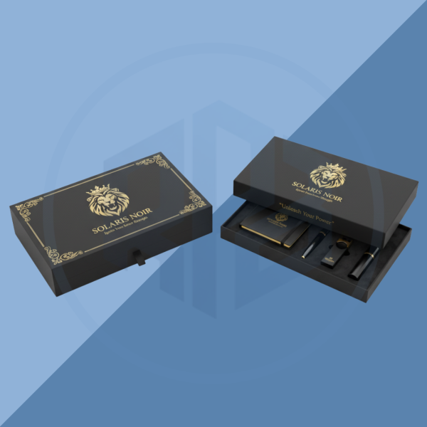 Rigid Book Style Box with Gold Logo
