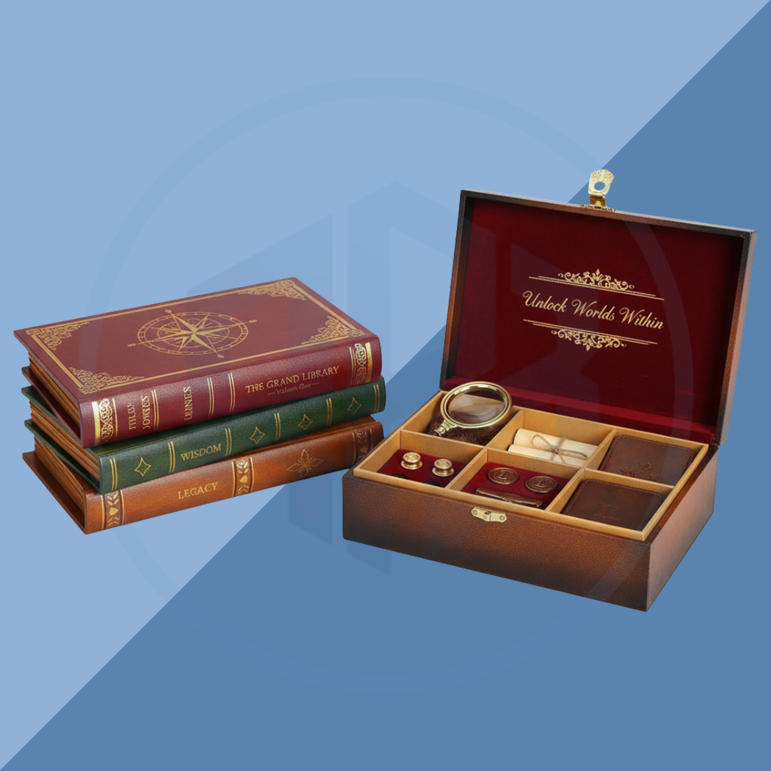 Rigid Vintage Book-Style Box with Dividers